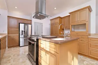 This is really a beautiful kitchen - top end stainless appliances, tons of storage, pull-outs and all kinds of amenities here. Solid surface (Corian) counters.