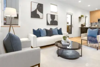 Spacious living area, engineered hardwood floors, open concept for easy entertaining.