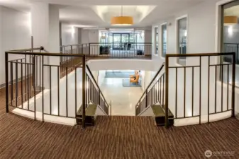 Upper lobby to gym, sauna & reading/meeting room.