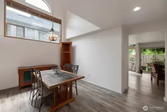 Dining room looking out toward family room and kitchen