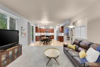Family room opens to the kitchen and faces toward peaceful back surroundings