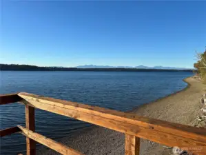 Stairs down to your own beach with full view of the Olympic Mountains.