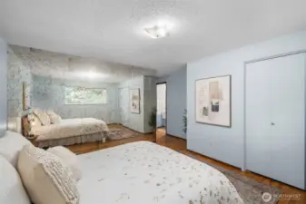 Primary bedroom is peaceful and has plenty of closet space!