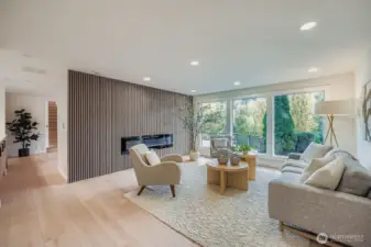 Wonderful wall treatment with LED fireplace.