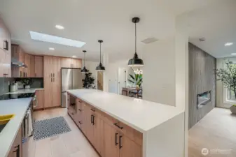 Spacious 11' island with counter seating.