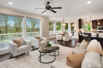View from family room back toward deck and kitchen