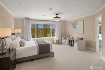 Primary bedroom with filtered mountain views