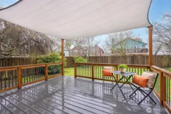 New composite deck in back yard, perfect for parties and bbq's.